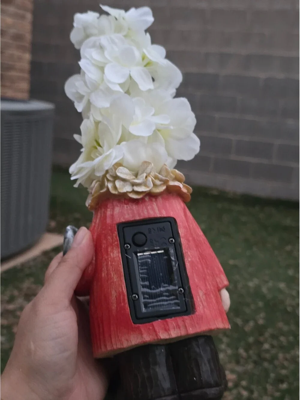 Solar Gnome with Flower Hat LED Lights Outdoor Garden Decor
